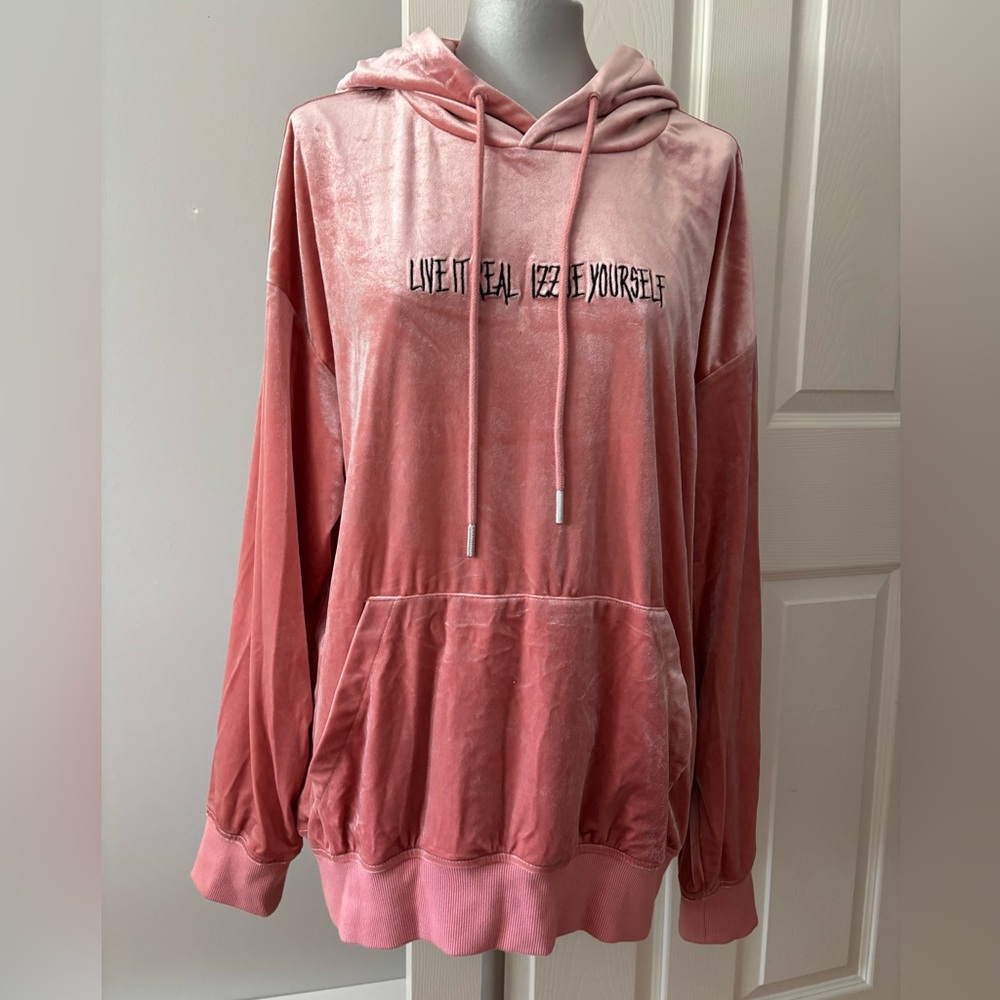 IZZUE Live It Real Pink Velvet Hoodie